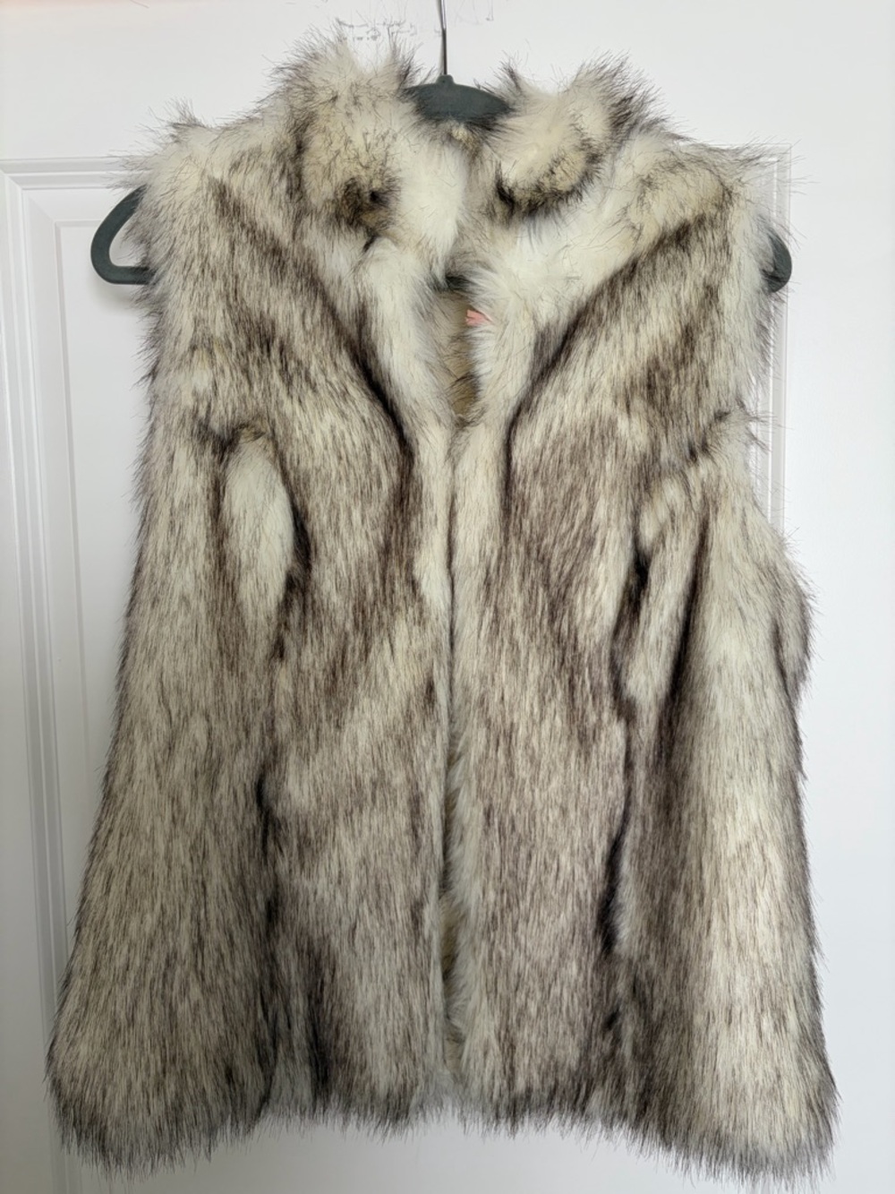 Faux Fur Vest in Cream & Gray - Women's Sleeveless Coat